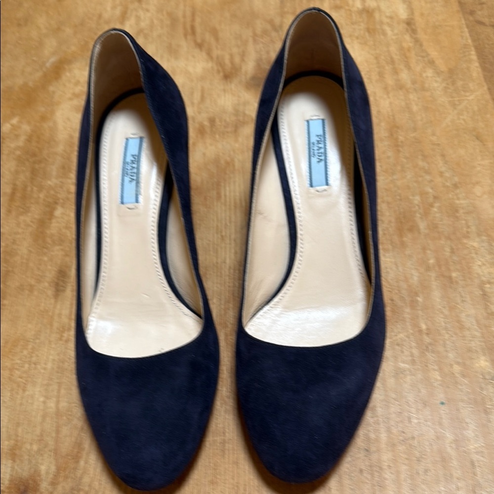 Prada Authentic Blue Block Heel Elegant Design